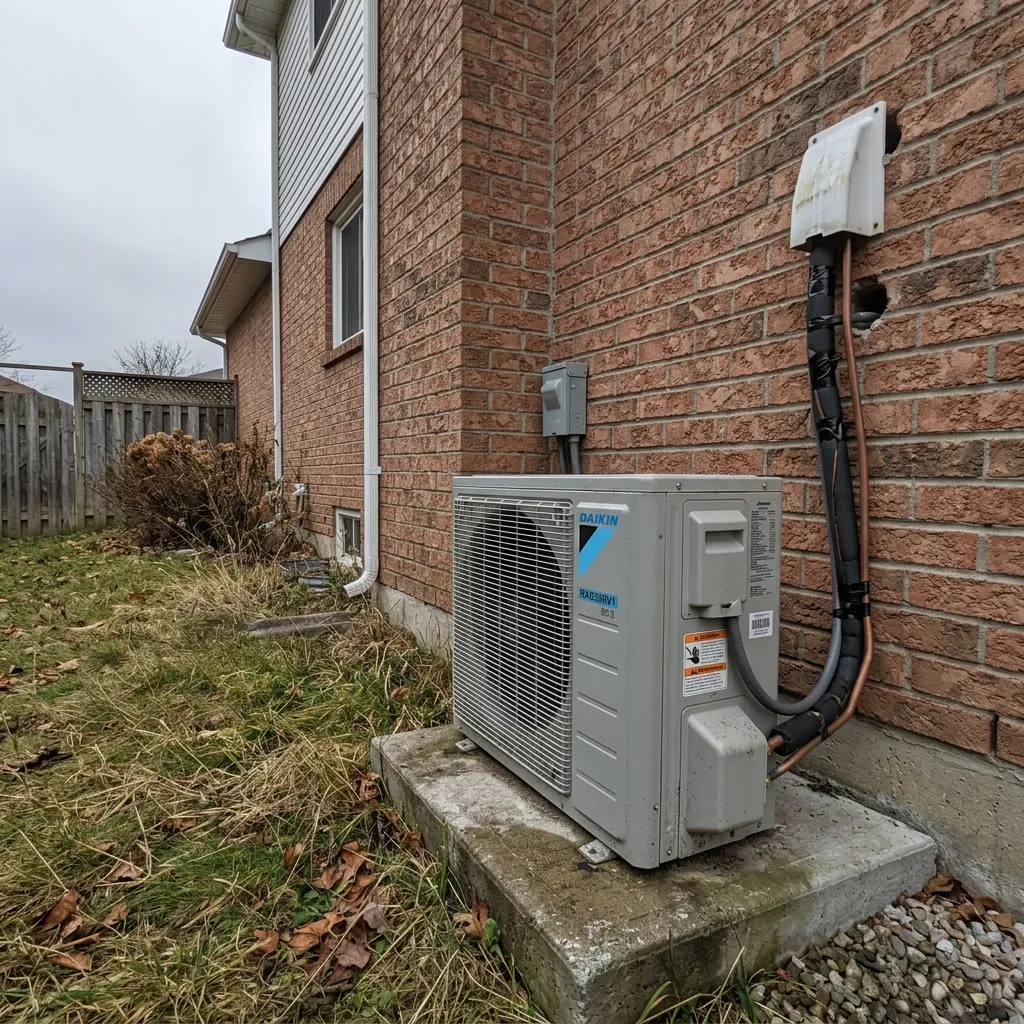 Certified Mini Split Repair Master technician fixing an outdoor ductless condenser unit